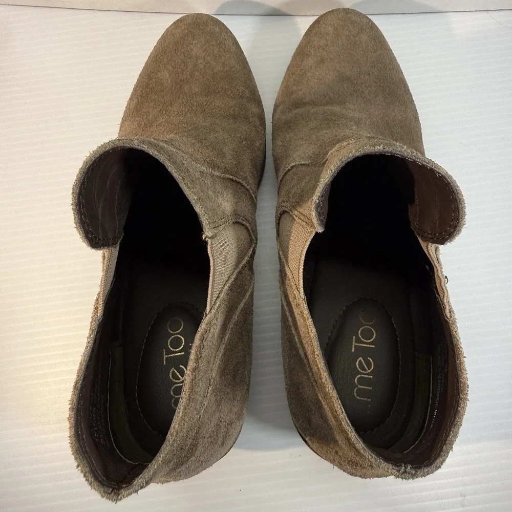 Me Too Zasper Leather Suede Tan Heeled Ankle Boots Booties Women's Sz 8M Cut Out - Picture 8 of 14